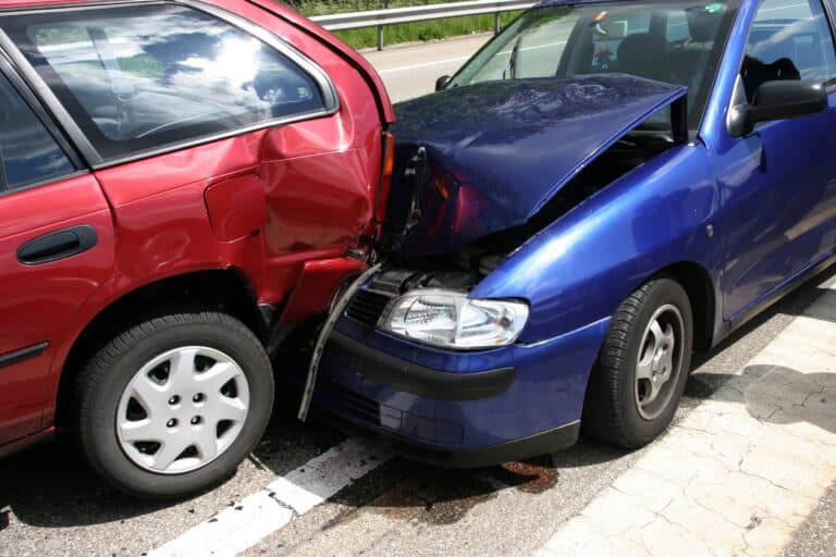 Close-up of car accident damage