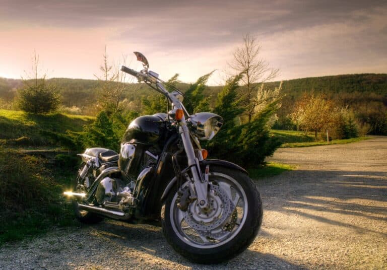 Motorcycle in rural landscape